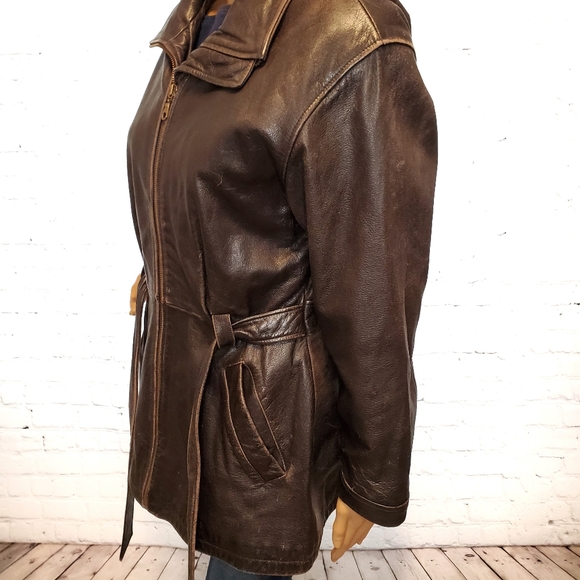Jacqueline Ferrar Brown Leather Belted Coat - Picture 6 of 8